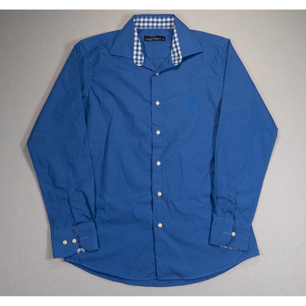 Fred Perry Made In Japan Blue Button Up Dress Shirt Mens M Check Collar